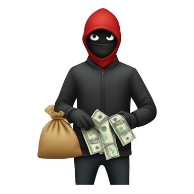 Thief stealing a bag of money that has the word Toptier embroidered on it sticker