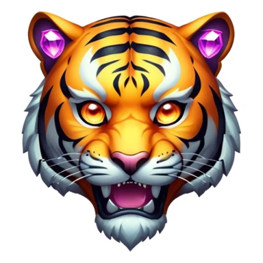 tiger face in Path of Exile 2 style with dark fantasy elements and gem powers for Twitch emote sticker
