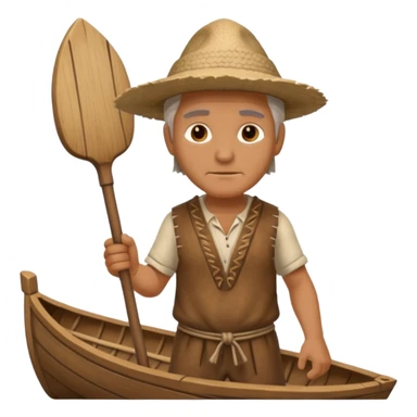 Ancient  man with animal skin clothes with boat  sticker