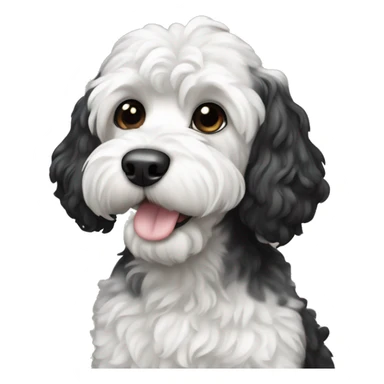 Dog black cockapoo with white chest sticker