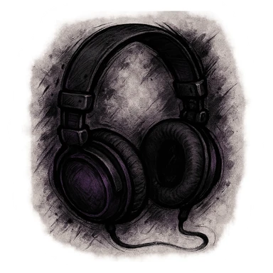 emo object, black and purple headphones sticker