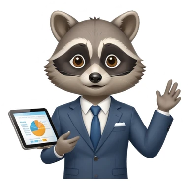 business raccoon in suit giving a PowerPoint presentation sticker