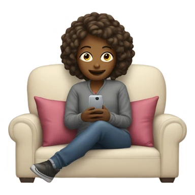 Girl on couch using cellphone  sticker