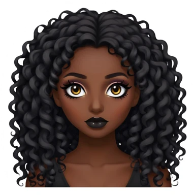 big plus size, dark skin, curly long hair, baddie,pretty, makeup, black eyeliner, long hair sticker