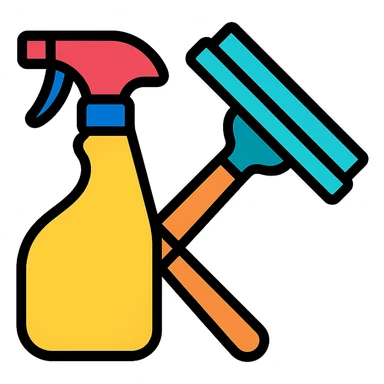 spray bottle and squeegee crossed, minimal, bright colors sticker