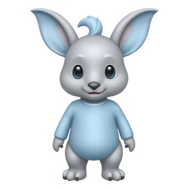full body ...it has 1 eye....stands upright and looks intelligent ...wears clothing. is light grey and light blue..looks happy and cuddly... doesnt have eyes on face,remove the 2 eyes on face. . there is a appendage coming from top of head with a single large e sticker