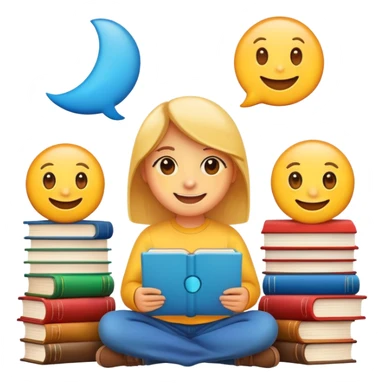 Smart, friendly looking emojis, they are sitting behind a book or laptop sticker
