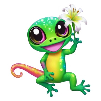 Lisa frank glitter gecko with a lily sticker