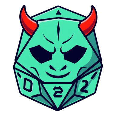 oni mask with a D20 dice sticker