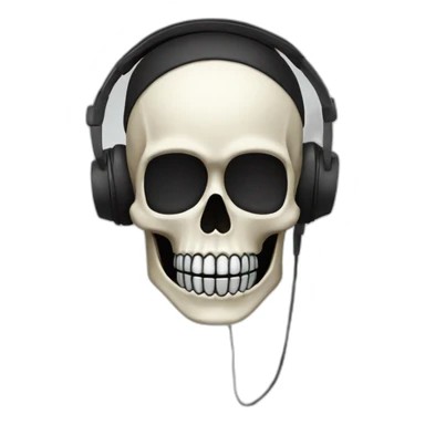 Skeleton mask with a long black mask underneath it and headset with a microphone sticker