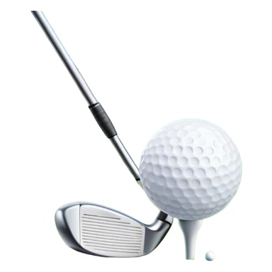 A golf ball on a tee, with a golf club placed beside it on the lush green fairway. The background shows a serene golf course with neatly trimmed grass and a clear blue sky, emphasizing the elegance and precision of the game. sticker