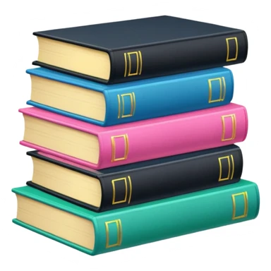a satck of books: two pink, one green, one yellow, two blues, one black sticker