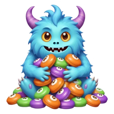 Candy Monster – a tiny pastel-colored monster hugging a pile of Halloween candy.  sticker
