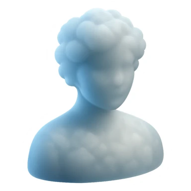 front view of a person from shoulders up, entirely composed of volumetric clouds, matte glass style sticker