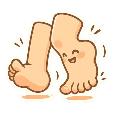 two exaggerated feet walking, dynamic and cheerful, fun, lively, playful, energetic, whimsical sticker
