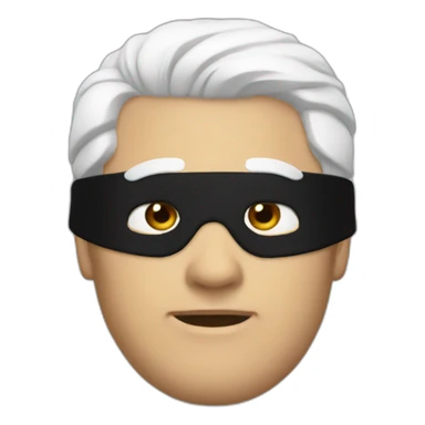 Man with white hair and a black blindfold sticker