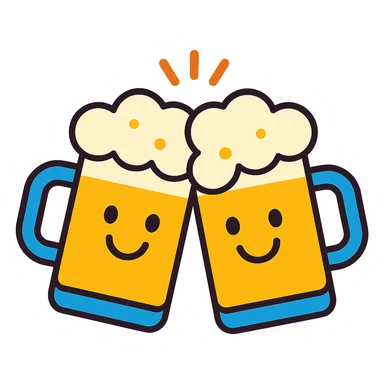 cheerful icon of two beer mugs clinking together with smiling faces sticker