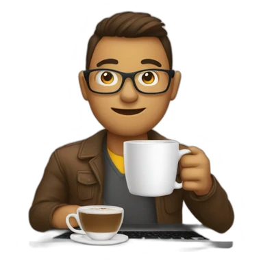 geek with coffee and laptop sticker