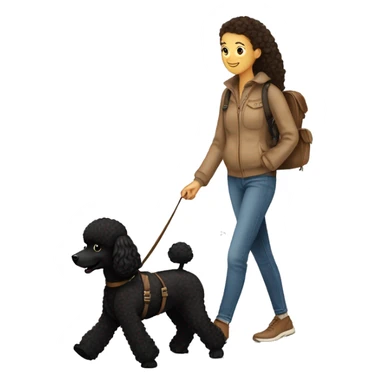 3 legs One Small unshaved Black Poodle with brown harness is walking with a pretty girl sticker