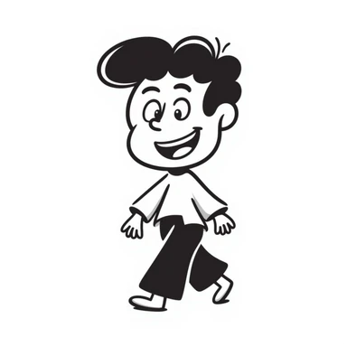 goofy character, hand-drawn doodle style, wobbly lines, big smile sticker