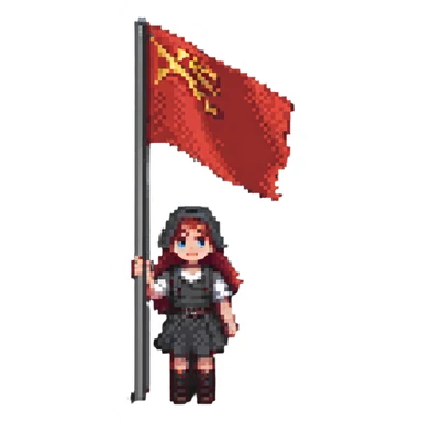 girl holding red flag sticker