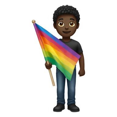 Dark skin colour person holding gay flag sticker