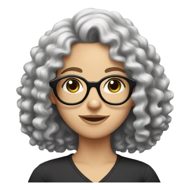 A white girl with black curly hairs and glasses sticker