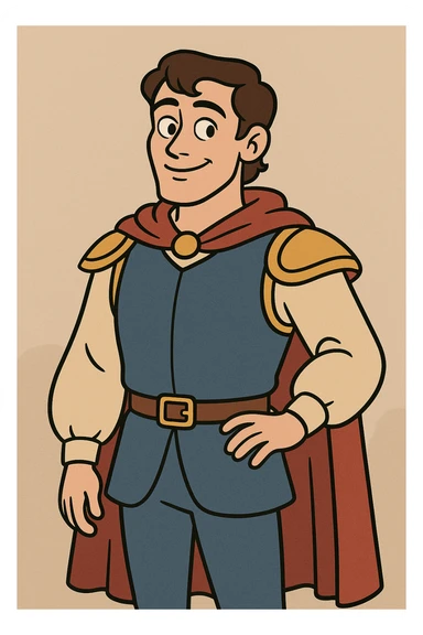 the prince from Snow White, Disney-inspired, blue and gold outfit, gentle smile sticker