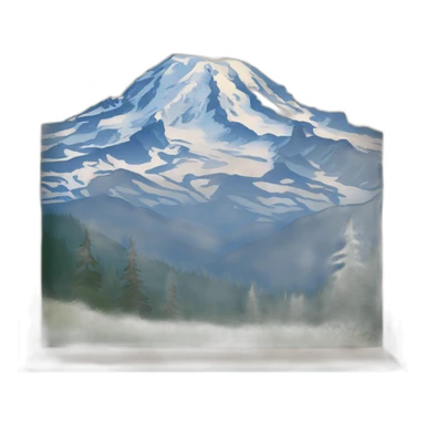 Mount rainier, mountain landscape, blue sky, square with border sticker