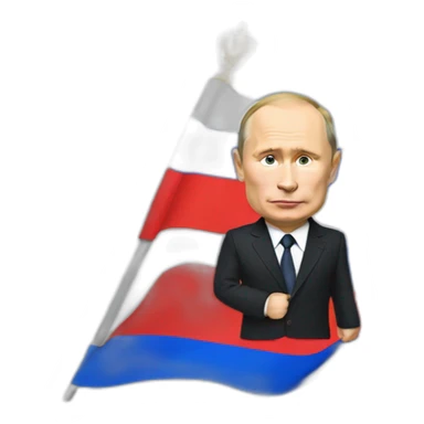 Putin holds the Russian flag, but instead of red it is blue sticker