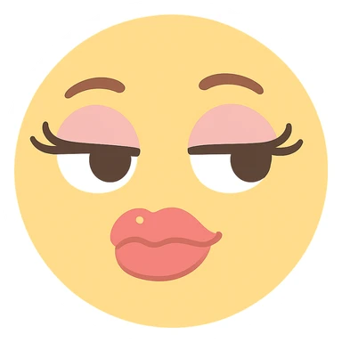 sassy yellow emoji face with long curled eyelashes, thick glossy lips, smirking expression, dramatic eyeshadow, side-eye look, bratty attitude, kawaii style sticker