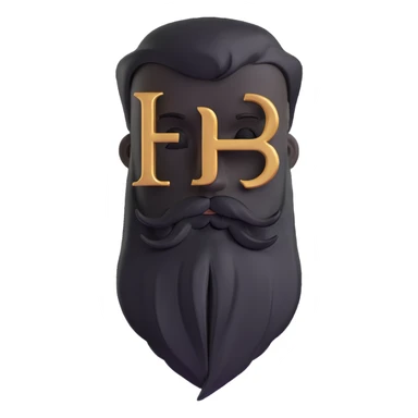 superhero emblem with stylized beard shape and letter B, metallic finish sticker