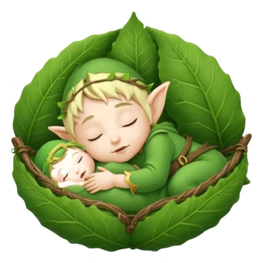 Baby elf sleeping in leaf cradle sticker