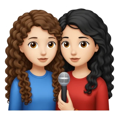 two girls, one girl have a long curly brown hair and the other have a straight black hair, they face to face practice speaking  sticker