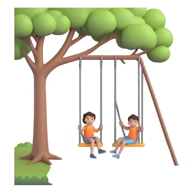 A person pushing a swing with a child sitting on it, outdoors, under a tree, in daylight. The swing is moving back and forth. Focus on the motion of swinging and the person gently pushing it sticker