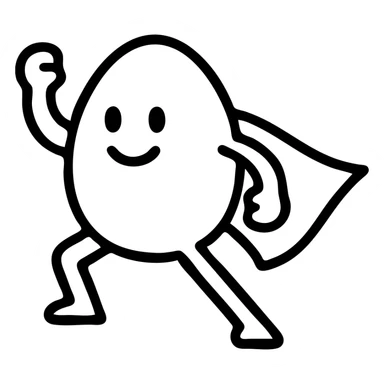 cartoon egg with a superhero cape, dynamic pose sticker