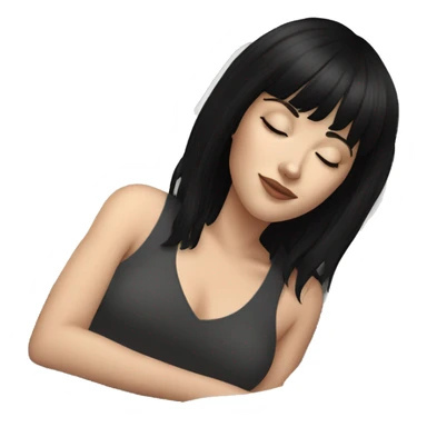 Woman pale skin black hair with bangs sleeping in bed, white woman sticker