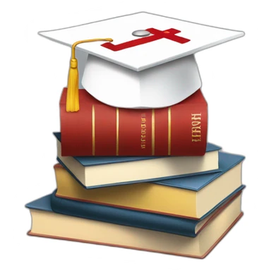 White Student cap with red medical cross On a stack of books sticker