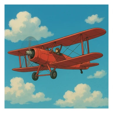 biplane in ghibli style sticker