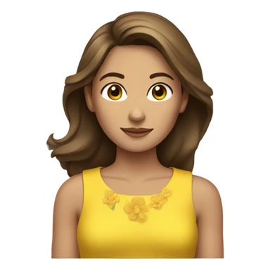 woman in yellow dress with straight brown hair and flower in hair sticker