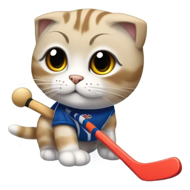 Scottish fold cat playing hockey  sticker
