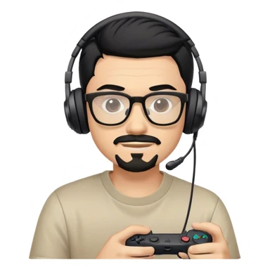 Muchacho guapo con cabello negro con lentes con barba de candado con audífonos jugando playstation  sticker