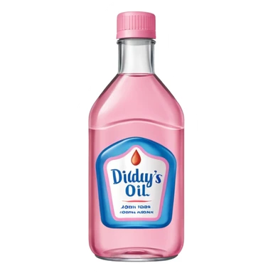 bottle of oil blue top pink outside with logo that says Diddys Oil Johnson and Johnson bottle  sticker
