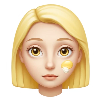 Create a high-quality iPhone-style emoji of a white person's face, with yellow eye cream clearly applied under both eyes, realistic shading and smooth gradient colors, cute rounded 3D cartoon style, subtle and natural facial expression, simple white background, high-resolution.
 sticker