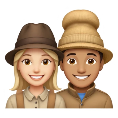two people with different hats, smiling sticker