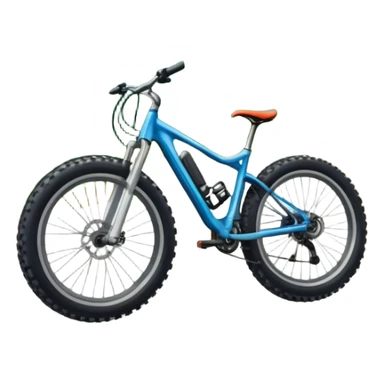 An icon featuring a forest trail or rocky mountain road. The background shows dense trees, steep slopes, and distant peaks under a clear blue sky with mountain bike with wide tires, positioned on  Transparent background highlights the thrill and rugged beauty of mountain biking. sticker