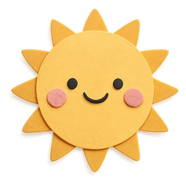 adorable pastel bright sun, smiling face, pink cheeks, no arms or legs, full body, kawaii paper craft style sticker