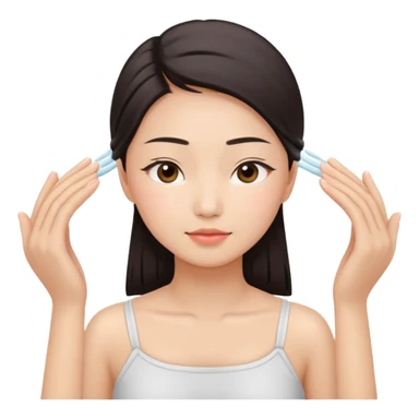 close-up of hands giving a scalp massage to an Asian woman, peaceful expression sticker