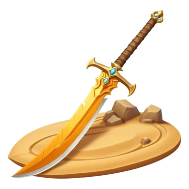 desert sand sword object icon, curved scimitar blade, sand-carved patterns, glowing amber runes, sandy aura around edge, fantasy desert weapon, 3D cartoon, mobile game icon style, centered, clean background, no text, no watermark
 sticker