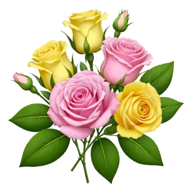 A mixed bouquet of four flowers, featuring pink roses and yellow lisianthus. sticker